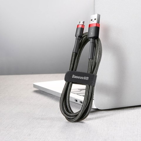 Wytrzymały elastyczny kabel przewód USB microUSB QC3.0 2.4A 1M czarno-czerwony Wytrzymały elastyczny kabel przewód USB microUSB QC3.0 2.4A 1M czarno-czerwony