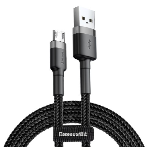 Wytrzymały elastyczny kabel przewód USB microUSB QC3.0 2.4A 1M czarno-szary Wytrzymały elastyczny kabel przewód USB microUSB QC3.0 2.4A 1M czarno-szary