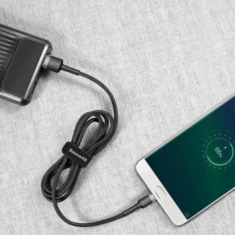 Wytrzymały elastyczny kabel przewód USB microUSB QC3.0 2.4A 1M czarno-szary Wytrzymały elastyczny kabel przewód USB microUSB QC3.0 2.4A 1M czarno-szary