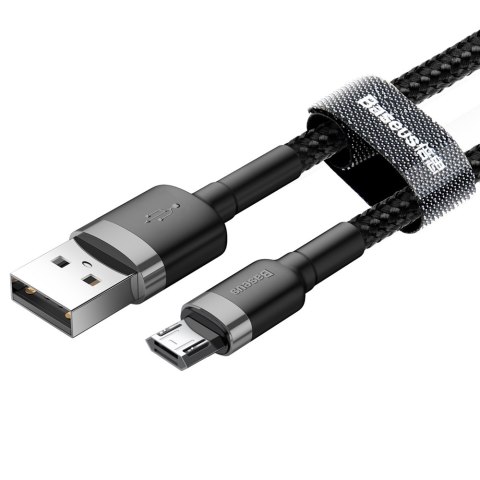Wytrzymały elastyczny kabel przewód USB microUSB QC3.0 2.4A 1M czarno-szary Wytrzymały elastyczny kabel przewód USB microUSB QC3.0 2.4A 1M czarno-szary