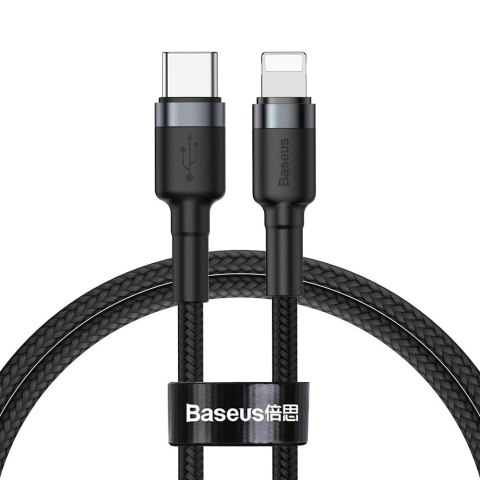 Wytrzymały nylonowy kabel przewód USB-C PD Iphone Lightning 18W QC3.0 1m czarny-szary Wytrzymały nylonowy kabel przewód USB-C PD Iphone Lightning 18W QC3.0 1m czarny-szary