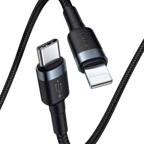 Wytrzymały nylonowy kabel przewód USB-C PD Iphone Lightning 18W QC3.0 1m czarny-szary Wytrzymały nylonowy kabel przewód USB-C PD Iphone Lightning 18W QC3.0 1m czarny-szary