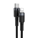 Wytrzymały nylonowy kabel przewód USB-C PD Iphone Lightning 18W QC3.0 1m czarny-szary Wytrzymały nylonowy kabel przewód USB-C PD Iphone Lightning 18W QC3.0 1m czarny-szary