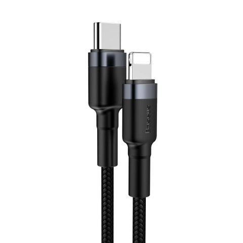 Wytrzymały nylonowy kabel przewód USB-C PD Iphone Lightning 18W QC3.0 1m czarny-szary Wytrzymały nylonowy kabel przewód USB-C PD Iphone Lightning 18W QC3.0 1m czarny-szary