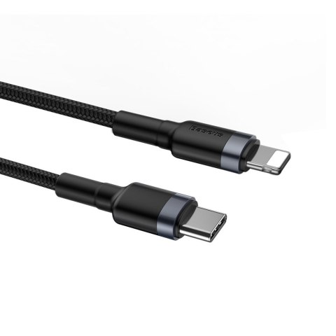 Wytrzymały nylonowy kabel przewód USB-C PD Iphone Lightning 18W QC3.0 1m czarny-szary Wytrzymały nylonowy kabel przewód USB-C PD Iphone Lightning 18W QC3.0 1m czarny-szary