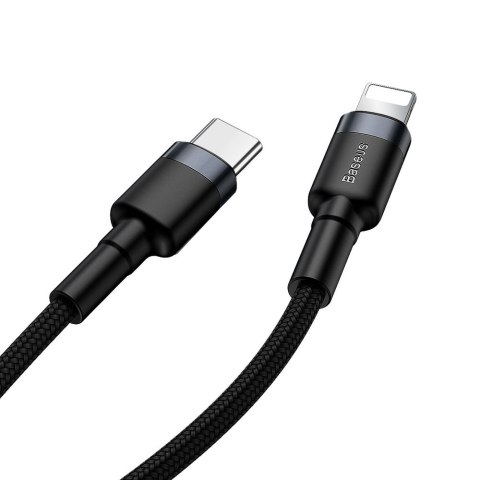 Wytrzymały nylonowy kabel przewód USB-C PD Iphone Lightning 18W QC3.0 1m czarny-szary Wytrzymały nylonowy kabel przewód USB-C PD Iphone Lightning 18W QC3.0 1m czarny-szary