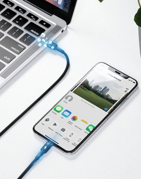 Wytrzymały nylonowy kabel przewód USB-C PD Iphone Lightning 18W QC3.0 1m czarny-szary Wytrzymały nylonowy kabel przewód USB-C PD Iphone Lightning 18W QC3.0 1m czarny-szary