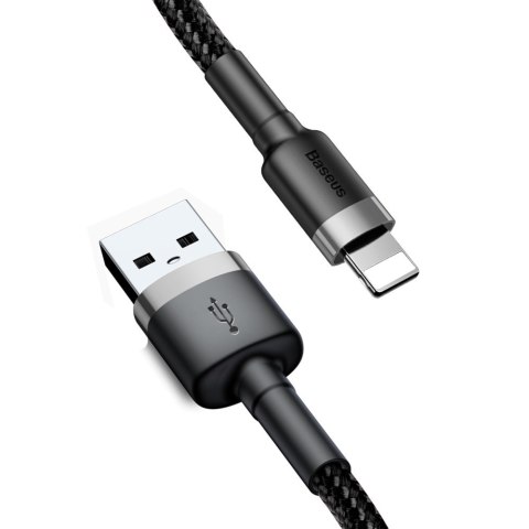 Wytrzymały nylonowy kabel przewód USB Iphone Lightning QC3.0 2A 3M czarno-szary Wytrzymały nylonowy kabel przewód USB Iphone Lightning QC3.0 2A 3M czarno-szary