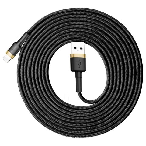 Wytrzymały nylonowy kabel przewód USB Iphone Lightning QC3.0 2A 3M czarno-złoty Wytrzymały nylonowy kabel przewód USB Iphone Lightning QC3.0 2A 3M czarno-złoty