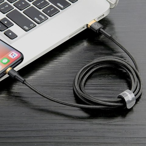 Wytrzymały nylonowy kabel przewód USB Iphone Lightning QC3.0 2A 3M czarno-złoty Wytrzymały nylonowy kabel przewód USB Iphone Lightning QC3.0 2A 3M czarno-złoty