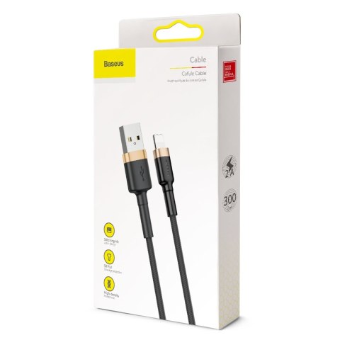 Wytrzymały nylonowy kabel przewód USB Iphone Lightning QC3.0 2A 3M czarno-złoty Wytrzymały nylonowy kabel przewód USB Iphone Lightning QC3.0 2A 3M czarno-złoty