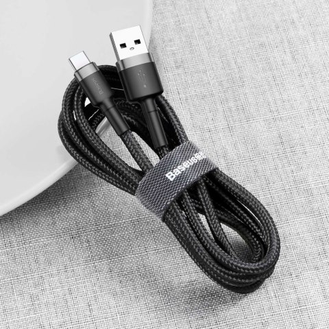 Wytrzymały nylonowy kabel przewód USB USB-C 2A 3M czarno-szary Wytrzymały nylonowy kabel przewód USB USB-C 2A 3M czarno-szary