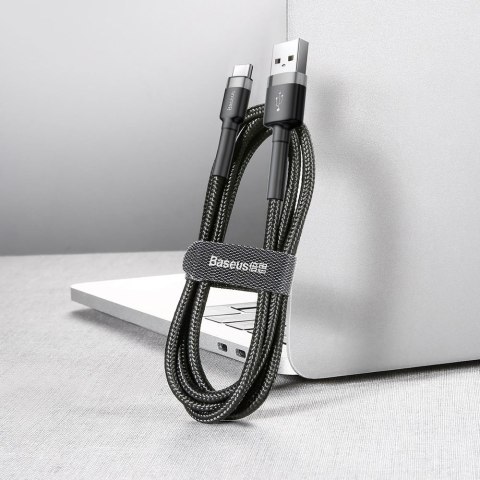 Wytrzymały nylonowy kabel przewód USB USB-C 2A 3M czarno-szary Wytrzymały nylonowy kabel przewód USB USB-C 2A 3M czarno-szary