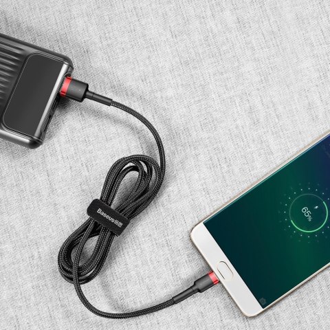 Wytrzymały nylonowy kabel przewód USB microUSB 2A 3M czarno-czerwony Wytrzymały nylonowy kabel przewód USB microUSB 2A 3M czarno-czerwony