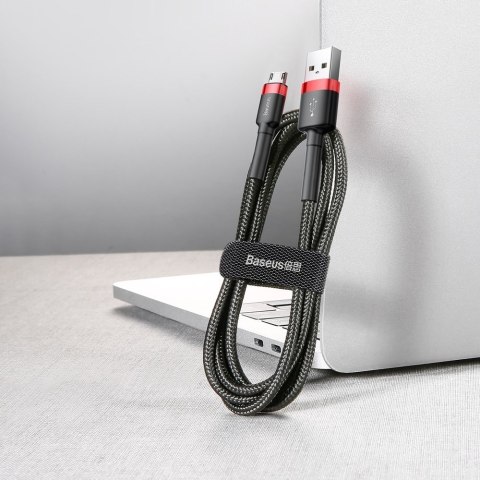 Wytrzymały nylonowy kabel przewód USB microUSB 2A 3M czarno-czerwony Wytrzymały nylonowy kabel przewód USB microUSB 2A 3M czarno-czerwony