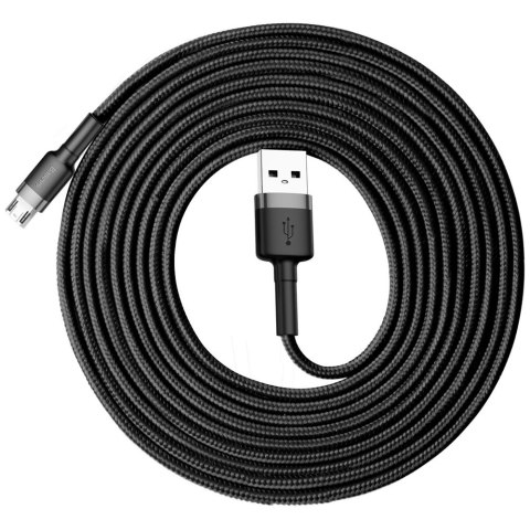 Wytrzymały nylonowy kabel przewód USB microUSB 2A 3M czarno-szary Wytrzymały nylonowy kabel przewód USB microUSB 2A 3M czarno-szary