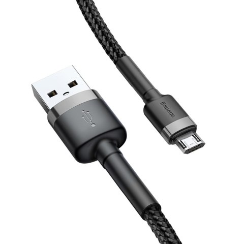 Wytrzymały nylonowy kabel przewód USB microUSB 2A 3M czarno-szary Wytrzymały nylonowy kabel przewód USB microUSB 2A 3M czarno-szary