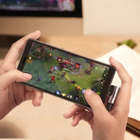 Kabel przewód kątowy z bocznym wtykiem USB-C na USB-C Quick Charge 1m - szary