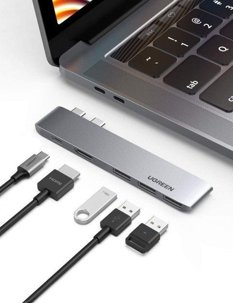 Wielofunkcyjny HUB port do MacBook Pro / Air 2x USB-C na USB-C HDMI 3x USB 3.0 - szary Wielofunkcyjny HUB port do MacBook Pro / Air 2x USB-C na USB-C HDMI 3x USB 3.0 - szary