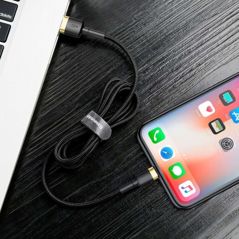 Wytrzymały kabel przewód w oplocie USB do iPhone Lightning QC3 1m - czarno-złoty Wytrzymały kabel przewód w oplocie USB do iPhone Lightning QC3 1m - czarno-złoty