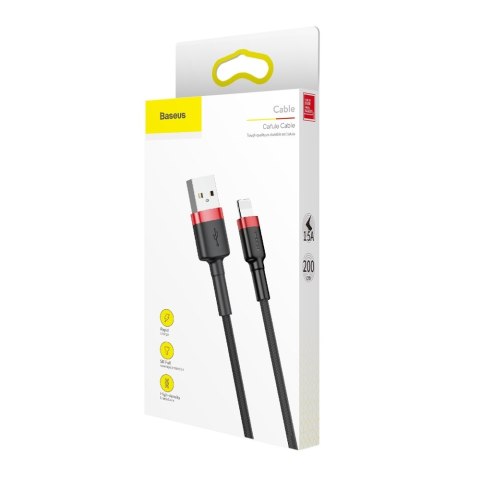 Wytrzymały kabel przewód w oplocie USB do iPhone Lightning QC3 2m - czarno-czerwony Wytrzymały kabel przewód w oplocie USB do iPhone Lightning QC3 2m - czarno-czerwony