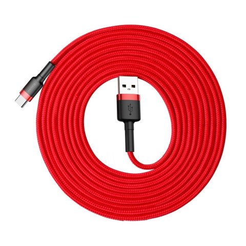 Wytrzymały nylonowy kabel przewód USB - USB-C QC3 3m - czerwony Wytrzymały nylonowy kabel przewód USB - USB-C QC3 3m - czerwony
