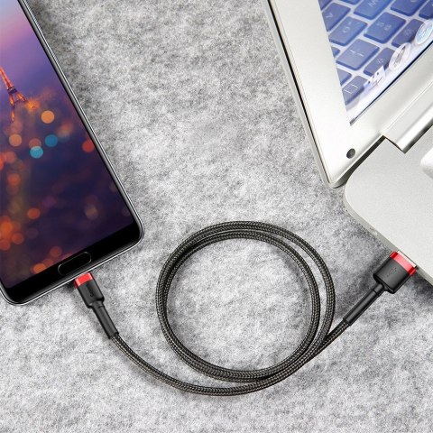 Wytrzymały nylonowy kabel przewód USB - USB-C QC3 3m - czerwony Wytrzymały nylonowy kabel przewód USB - USB-C QC3 3m - czerwony