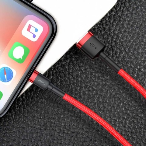 Wytrzymały nylonowy kabel przewód USB - iPhone Lightning QC3 3m - czerwony Wytrzymały nylonowy kabel przewód USB - iPhone Lightning QC3 3m - czerwony