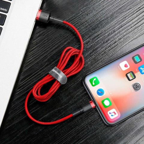 Wytrzymały nylonowy kabel przewód USB - iPhone Lightning QC3 3m - czerwony Wytrzymały nylonowy kabel przewód USB - iPhone Lightning QC3 3m - czerwony