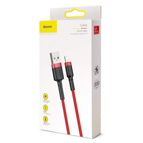 Wytrzymały nylonowy kabel przewód USB - iPhone Lightning QC3 3m - czerwony Wytrzymały nylonowy kabel przewód USB - iPhone Lightning QC3 3m - czerwony