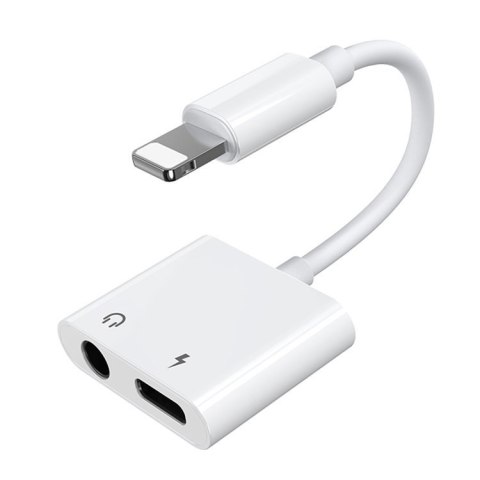 Adapter przejściówka rozdzielacz słuchawkowy iPhone Lightning - Lightning 3.5mm mini jack biały Adapter przejściówka rozdzielacz słuchawkowy iPhone Lightning - Lightning 3.5mm mini jack biały