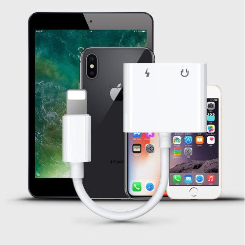 Adapter przejściówka rozdzielacz słuchawkowy iPhone Lightning - Lightning 3.5mm mini jack biały Adapter przejściówka rozdzielacz słuchawkowy iPhone Lightning - Lightning 3.5mm mini jack biały