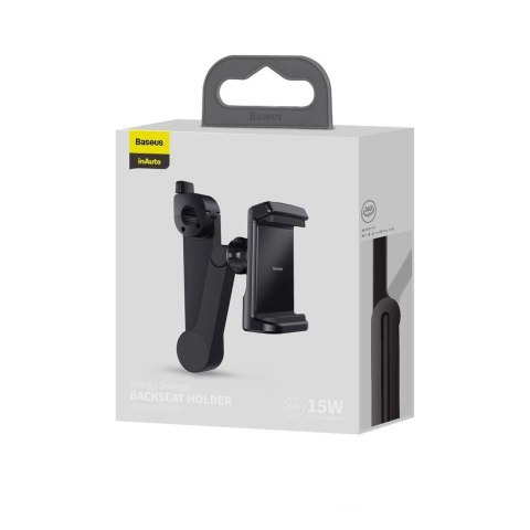 Samochodowy uchwyt do telefonu na zagłówek z ładowarką bezprzewodową Qi 15 W czarny Samochodowy uchwyt do telefonu na zagłówek z ładowarką bezprzewodową Qi 15 W czarny