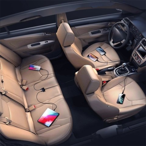 Szybka ładowarka samochodowa 5x USB 6.2A z przedłużaczem czarny Szybka ładowarka samochodowa 5x USB 6.2A z przedłużaczem czarny