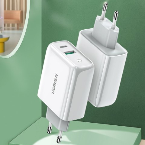 Szybka ładowarka sieciowa USB-C + USB 36 W Quick Charge 4.0 Power Delivery biały Szybka ładowarka sieciowa USB-C + USB 36 W Quick Charge 4.0 Power Delivery biały
