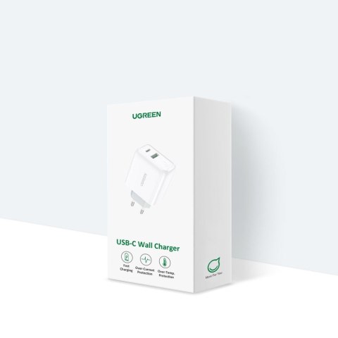 Szybka ładowarka sieciowa USB-C + USB 36 W Quick Charge 4.0 Power Delivery biały Szybka ładowarka sieciowa USB-C + USB 36 W Quick Charge 4.0 Power Delivery biały
