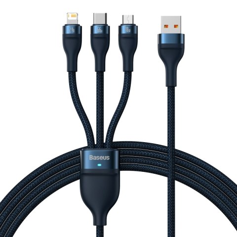 3w1 Kabel przewód do szybkiego ładowania USB-A do USB-C microUSB Lightning 66W 480Mb/s 1.2m niebieski 3w1 Kabel przewód do szybkiego ładowania USB-A do USB-C microUSB Lightning 66W 480Mb/s 1.2m niebieski