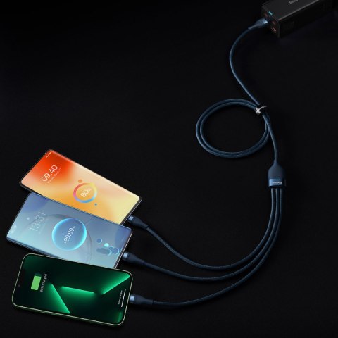 3w1 Kabel przewód do szybkiego ładowania USB-A do USB-C microUSB Lightning 66W 480Mb/s 1.2m niebieski 3w1 Kabel przewód do szybkiego ładowania USB-A do USB-C microUSB Lightning 66W 480Mb/s 1.2m niebieski