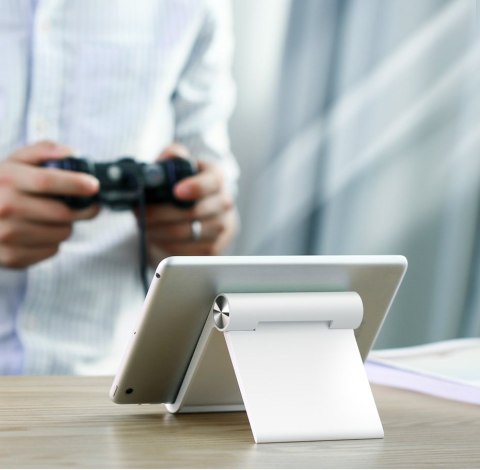 Biurkowy regulowany stojak podstawka na telefon tablet biały Biurkowy regulowany stojak podstawka na telefon tablet biały