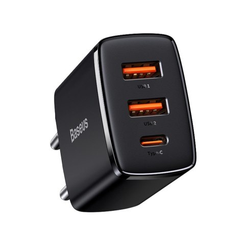 Compact szybka ładowarka sieciowa 2x USB USB-C 30W 3A PD QC czarny Compact szybka ładowarka sieciowa 2x USB USB-C 30W 3A PD QC czarny
