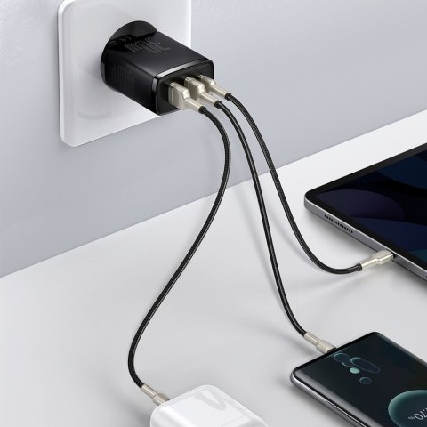 Compact szybka ładowarka sieciowa 2x USB USB-C 30W 3A PD QC czarny Compact szybka ładowarka sieciowa 2x USB USB-C 30W 3A PD QC czarny