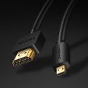 Kabel przewód przejściówka HDMI - micro HDMI 2.0v 4K 60Hz 30AWG 1.5m czarny