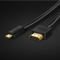 Kabel przewód przejściówka HDMI - micro HDMI 2.0v 4K 60Hz 30AWG 1.5m czarny