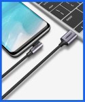 Przewód kabel kątowy boczna wtyczka USB - USB-C 1m 3A szary Przewód kabel kątowy boczna wtyczka USB - USB-C 1m 3A szary