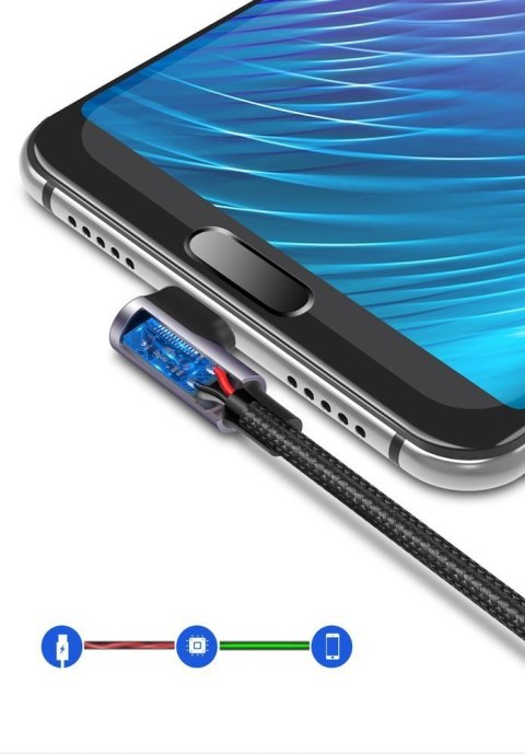 Przewód kabel kątowy boczna wtyczka USB - USB-C 1m 3A szary Przewód kabel kątowy boczna wtyczka USB - USB-C 1m 3A szary
