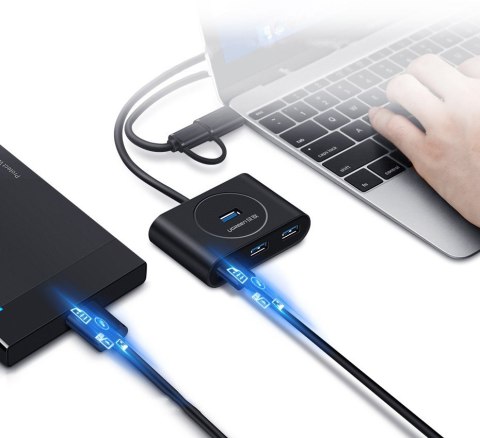 Rozdzielacz HUB portu USB do 4x USB 3.2 kabel 0.5 m czarny Rozdzielacz HUB portu USB do 4x USB 3.2 kabel 0.5 m czarny