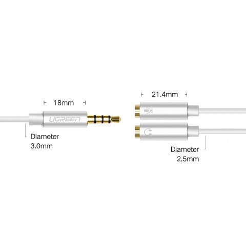 Rozdzielacz słuchawkowy 3.5mm mini jack AUX + mikrofon stereo 20cm srebrny Rozdzielacz słuchawkowy 3.5mm mini jack AUX + mikrofon stereo 20cm srebrny