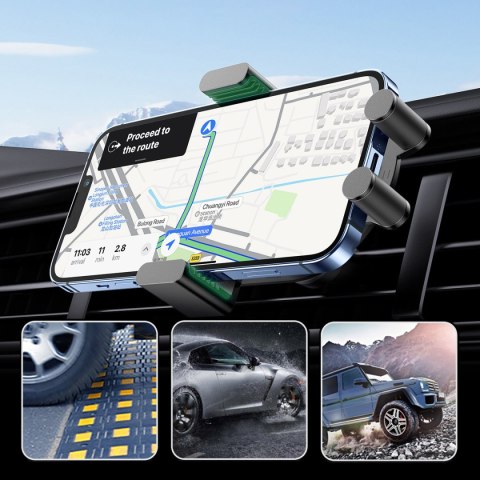 Samochodowa ładowarka bezprzewodowa Qi 15W + uchwyt telefonu na kratkę czarny Samochodowa ładowarka bezprzewodowa Qi 15W + uchwyt telefonu na kratkę czarny