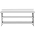 Stół blat roboczy stalowy nierdzewny przyścienny z rantem 2 półki 200x60cm