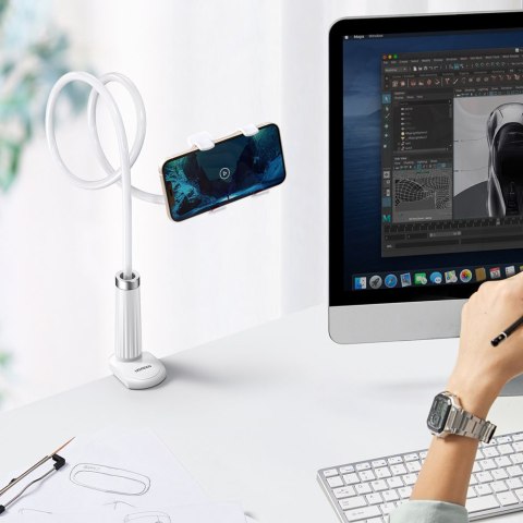 Uniwersalny uchwyt stojak podstawka na telefon tablet statyw z elastycznym ramieniem biały Uniwersalny uchwyt stojak podstawka na telefon tablet statyw z elastycznym ramieniem biały